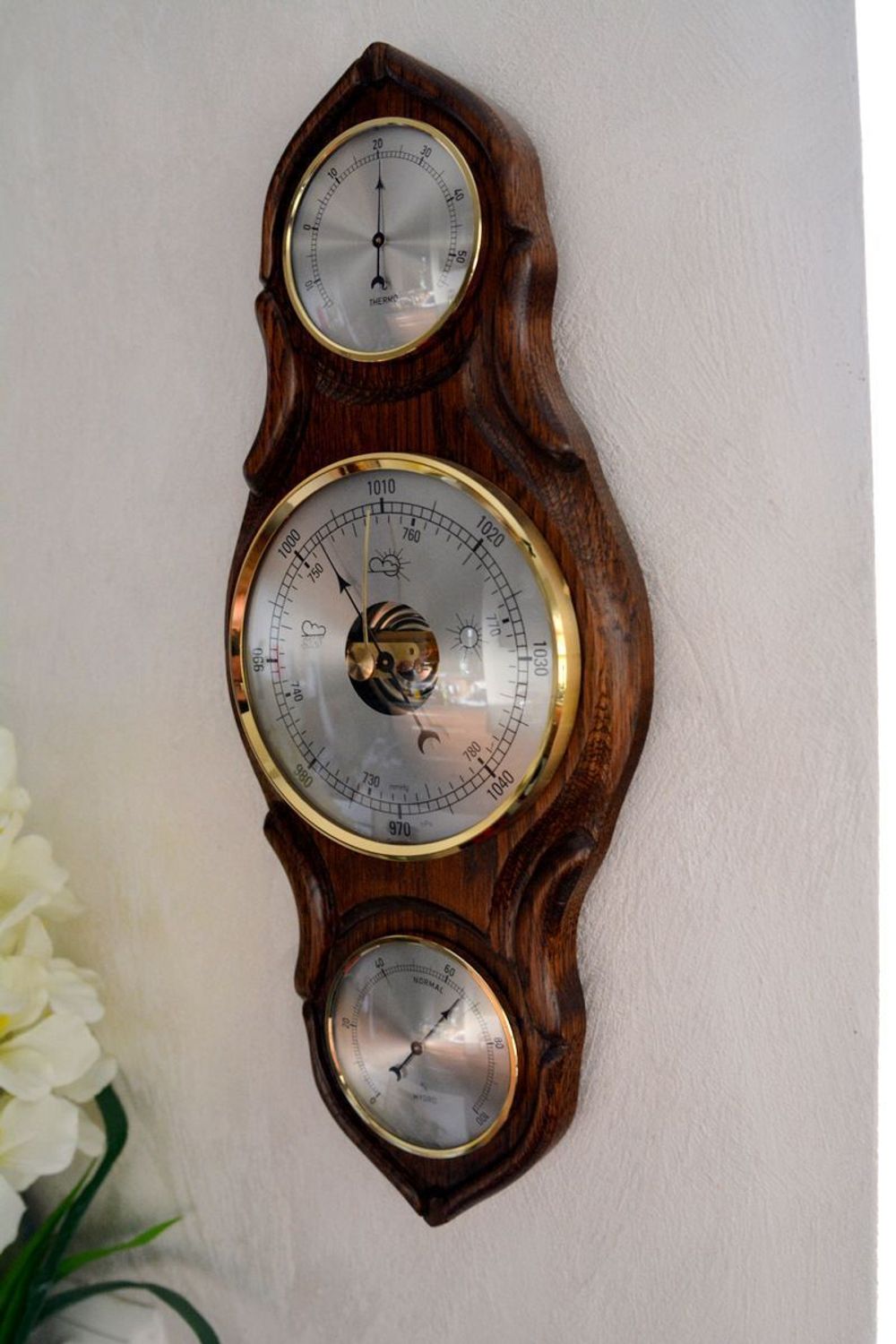 Drewniana stacja pogody Barometr Termometr Higrometr Ciemny ciemny Dąb Witold-03 dąb (5).JPG